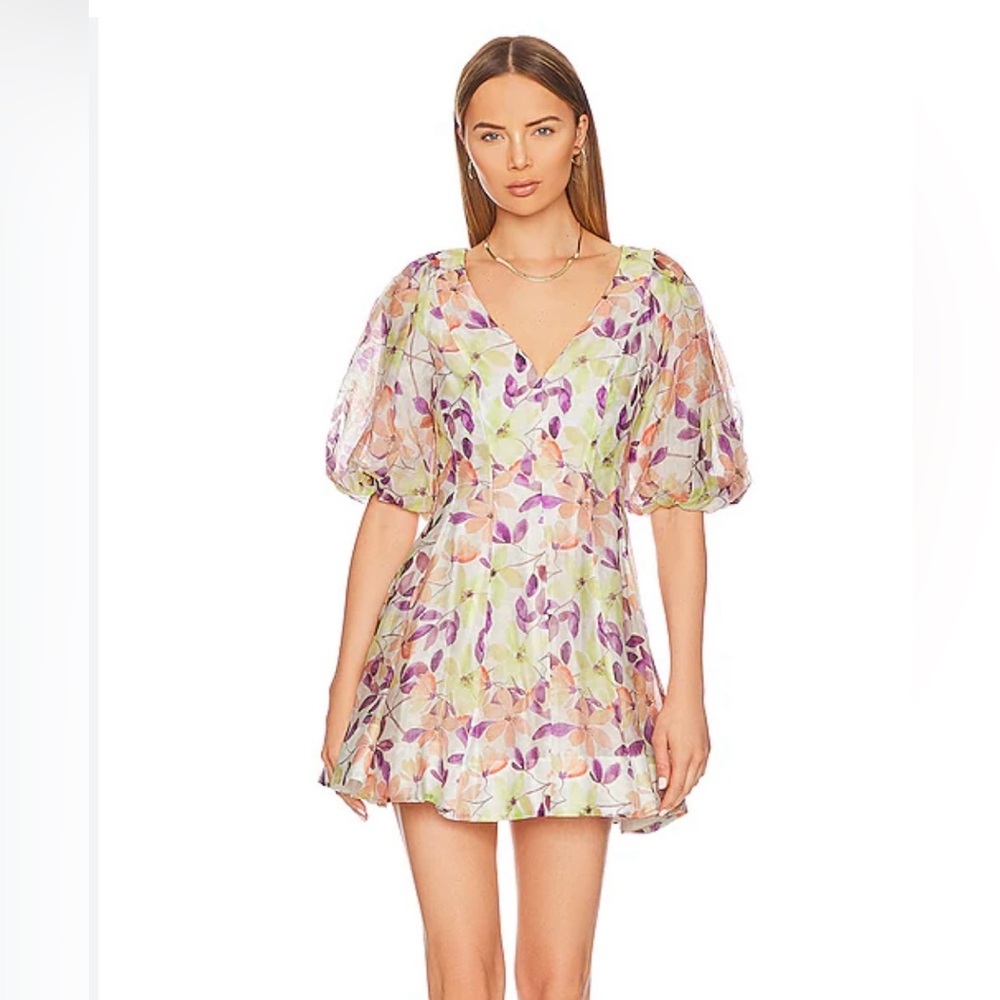 NWOT Bardot “Fleur Puff Sleeve Minidress in Bold floral”
